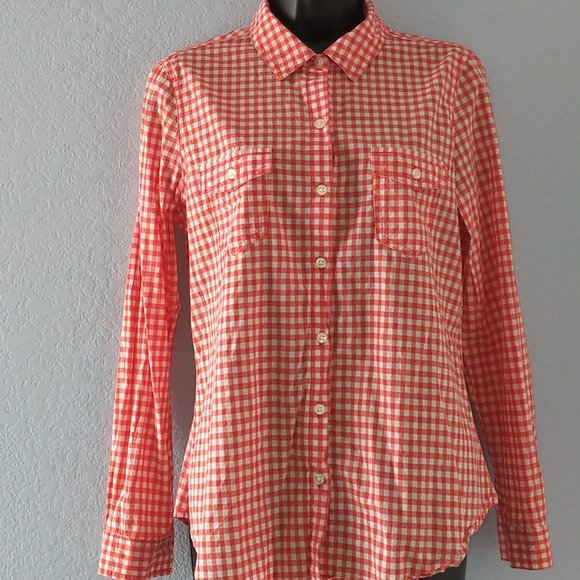 Red & White Gingham Print Button Down Shirt (Medium) - Picture 1 of 2